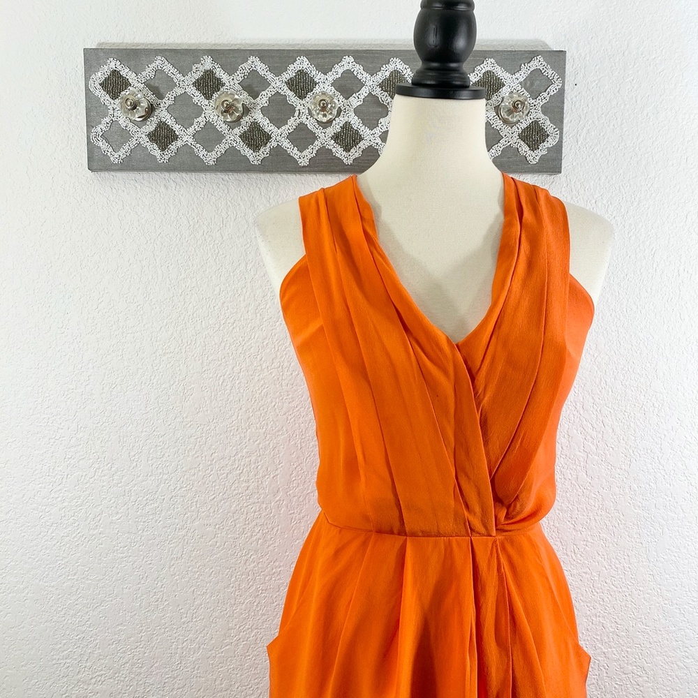 Greylin Silk Dress MAGGIE Faux Wrap Orange, Size S - Picture 3 of 12